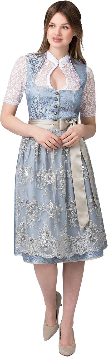 Stockerpoint Damen Dirndl Odina Kleid für besondere Anlässe, Rauchblau
