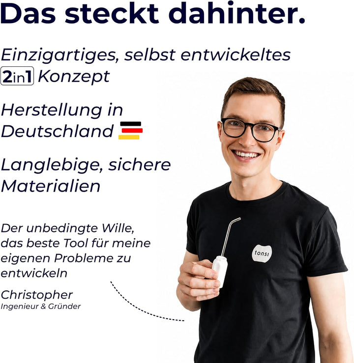 TONSI 2in1 Mandelstein Schröpfglas &amp; Munddusche | Mandelstein Entferner Made in Germany | Mandeln sp