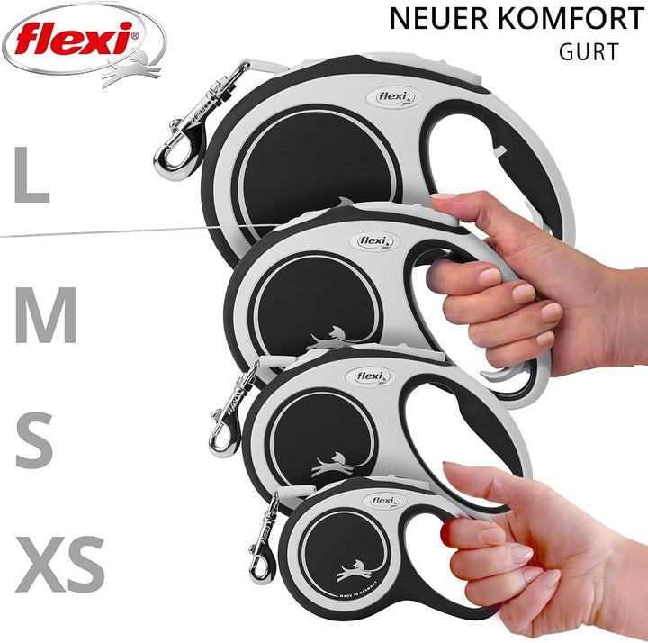 Flexi - Rollschnur New Comfort Band - 8 Meter Langes Kabel bis 50 kg - Schwarz - 1 Stück, Large Sing