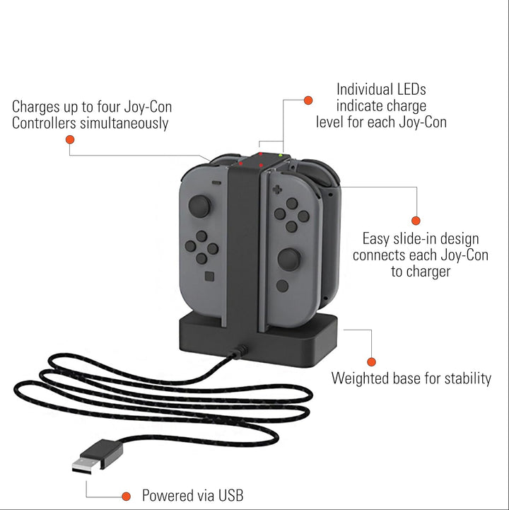 PowerA Joy-Con-Ladestation für Nintendo Switch Schwarzgrau Single, Schwarzgrau Single