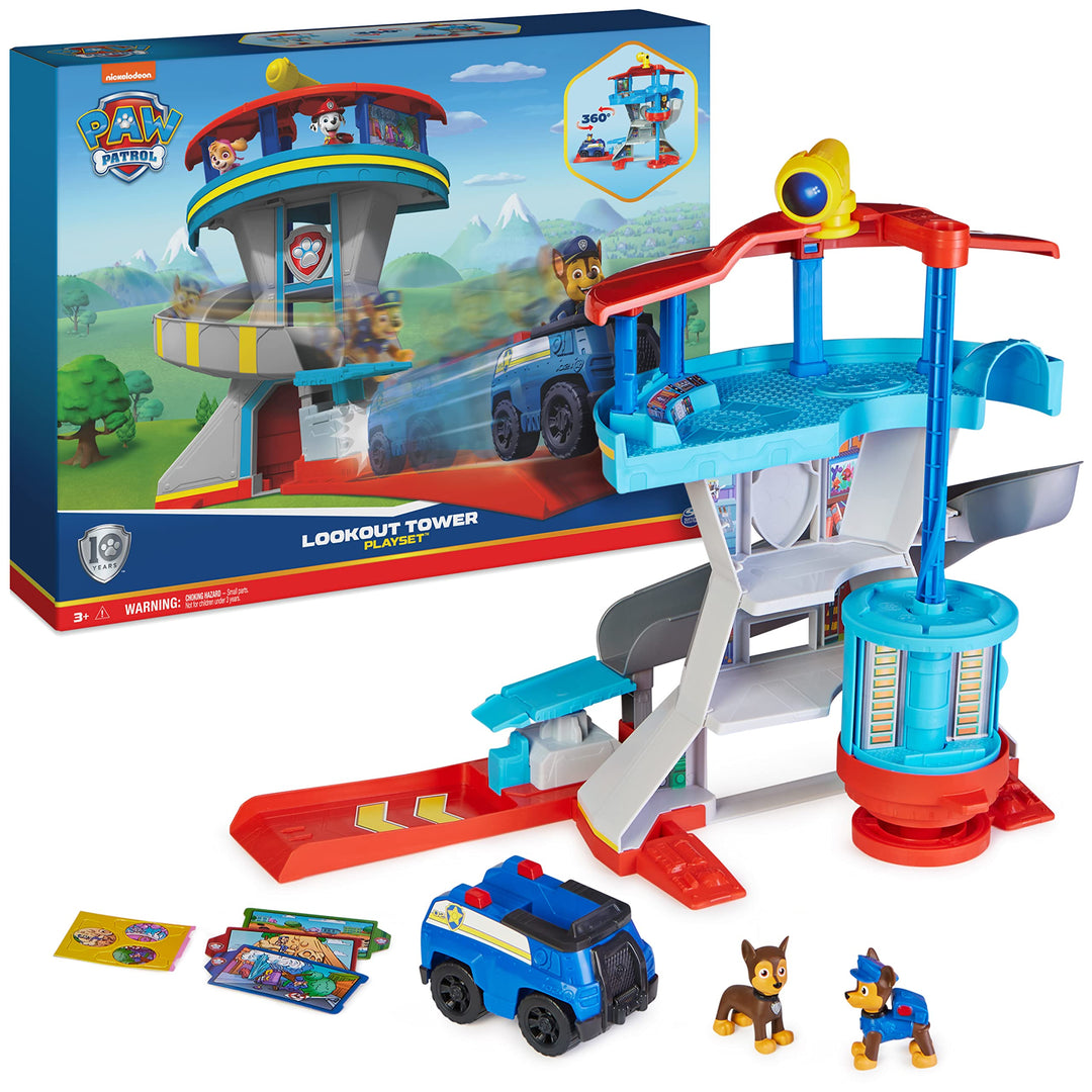 PAW Patrol, Lookout Tower, Hauptquartier Spielset mit 1 Chase Basis Fahrzeug, 2 Chase Figuren und Zu