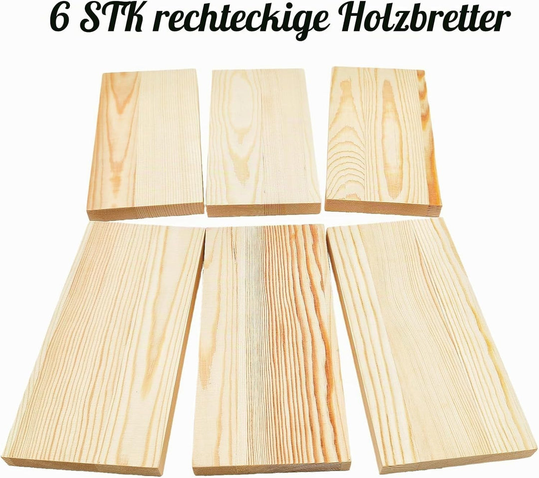 6 rechteckige Holzbretter, unbehandelte Holzblöcke, 20 x 10 x 1,5 cm, roh, Holzblöcke für DIY zum Sc