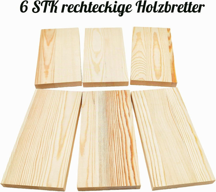 6 rechteckige Holzbretter, unbehandelte Holzblöcke, 20 x 10 x 1,5 cm, roh, Holzblöcke für DIY zum Sc
