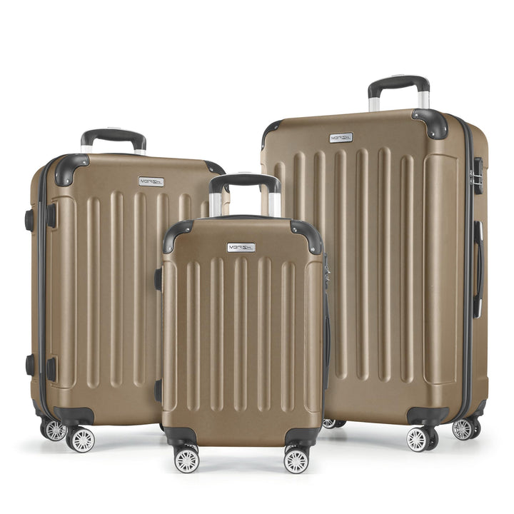 MERISH Reisekoffer Koffer Kofferset Trolleys Zwillingsrollen 3tlg. Hartschale in 9 Farben (Champagne