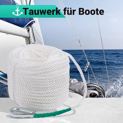 CarBole Tauwerk für Boote,Bootsseil,Nylon Seil,1/2" x100' (12mm*30m),Festmacherleine,Camp Seil,Weit