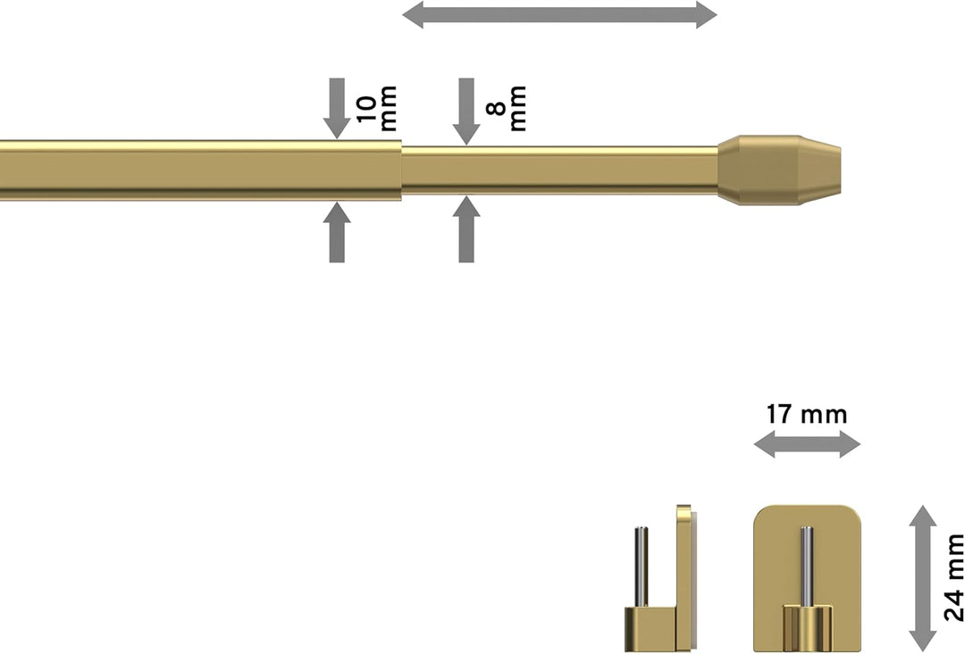 Interdeco Vitragestangen mit Klebehaken/Scheibenstangen Messing farbig (4 Stück), ausziehbar 80-140