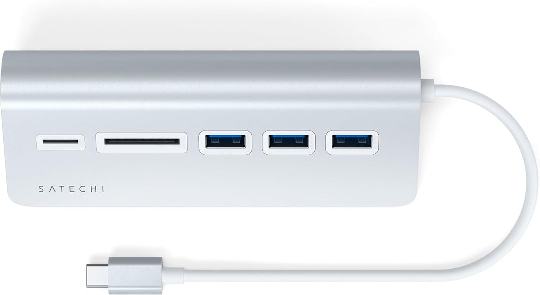 SATECHI 5-in-1 Desktop USB-C Hub Kombination aus Aluminium mit 3 USB-A Anschlüssen (5 Gbit/s) und mi
