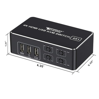 Tendak 4x1 HDMI KVM Switch, 4K@60Hz HDMI 2.0 HDCP 2.2 Computer KVM Umschalter Unterstützt USB 2.0 Ge