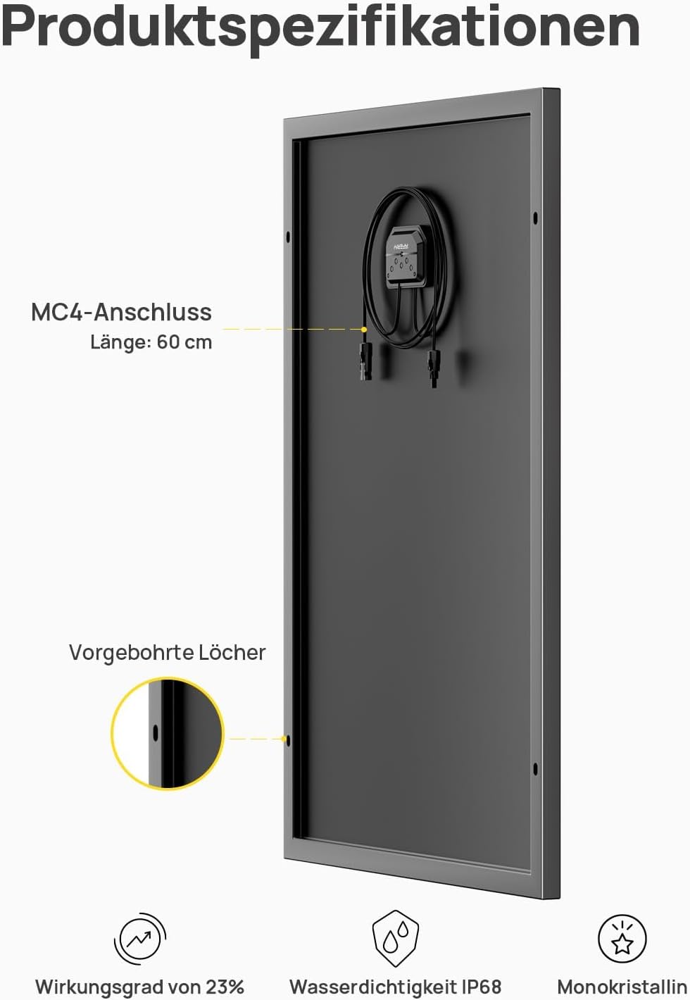 AFERIY Monokristallin Solarpanel 120W, 18V, Solarpanel 120W mit 23% Wirkungsgrad, 3,2 mm dickes Schu