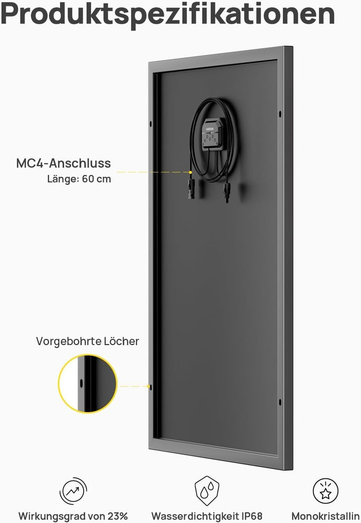 AFERIY Monokristallin Solarpanel 120W, 18V, Solarpanel 120W mit 23% Wirkungsgrad, 3,2 mm dickes Schu