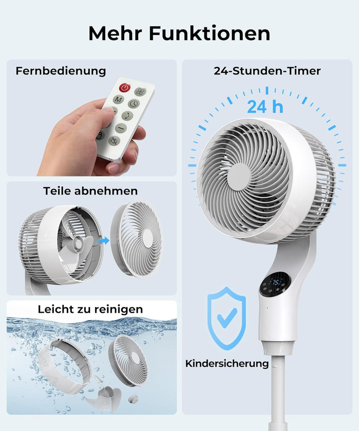 Standventilator Leise, 30M Windentfernung, Oszillierender Ventilator, 1500m³/h Luftvolume, Turbo-Luf