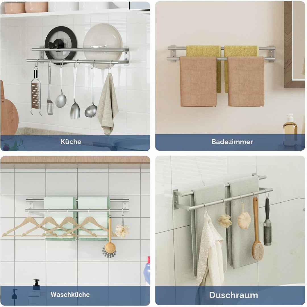 Gebürstet Handtuchhalter Wand, 70 cm doppelter Handtuchständer, Handtuchhalter aus Edelstahl SUS304,