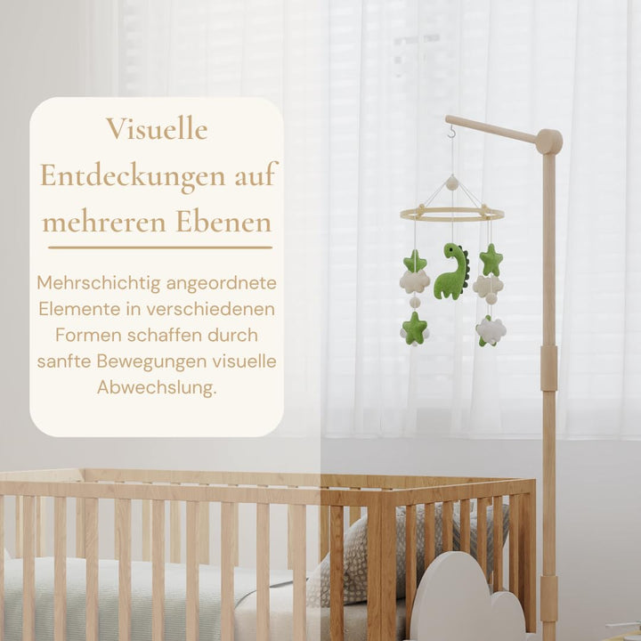 Waldino Baby Mobile Babybett, handgemachtes Filz Babymobile mit Dino, Sternen und Wolken, Mobile Bab