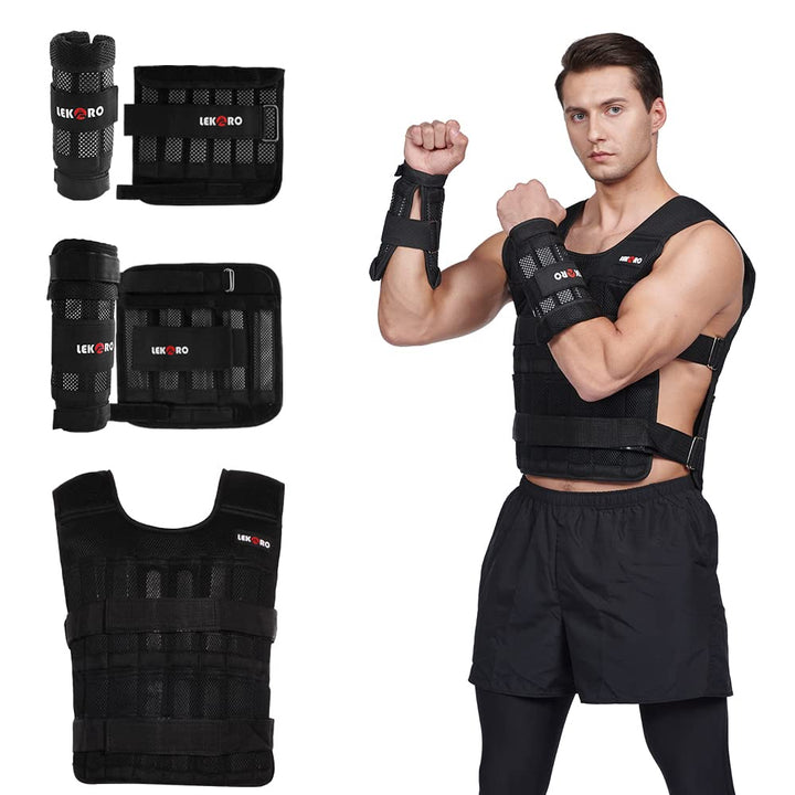 LEKARO Verstellbares Gewichtswesten-Set mit Armgewichten und Beingewichten, Krafttrainings-Workout-S