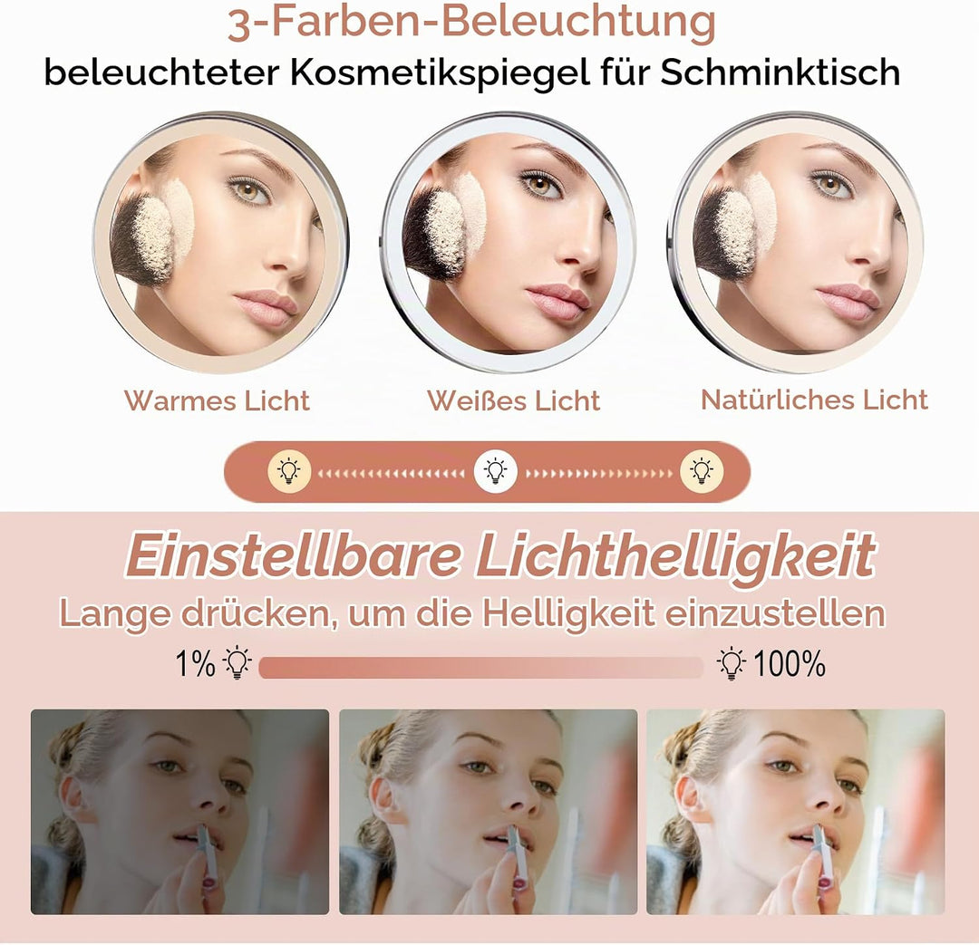 schminkspiegel mit Beleuchtung, 22cm Wand-Rasierspiegel für das badspiegel mit 10x Vergrösserung und