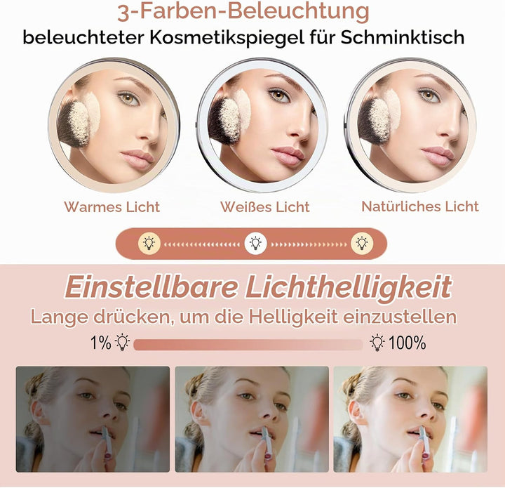 schminkspiegel mit Beleuchtung, 22cm Wand-Rasierspiegel für das badspiegel mit 10x Vergrösserung und