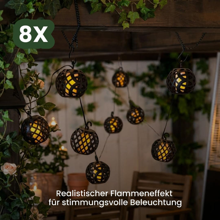 Star Trading Solar-Lichterkette mit Flammeneffekt, 8 Kugelleuchten, Schachbrettmuster, Solarpanel 20