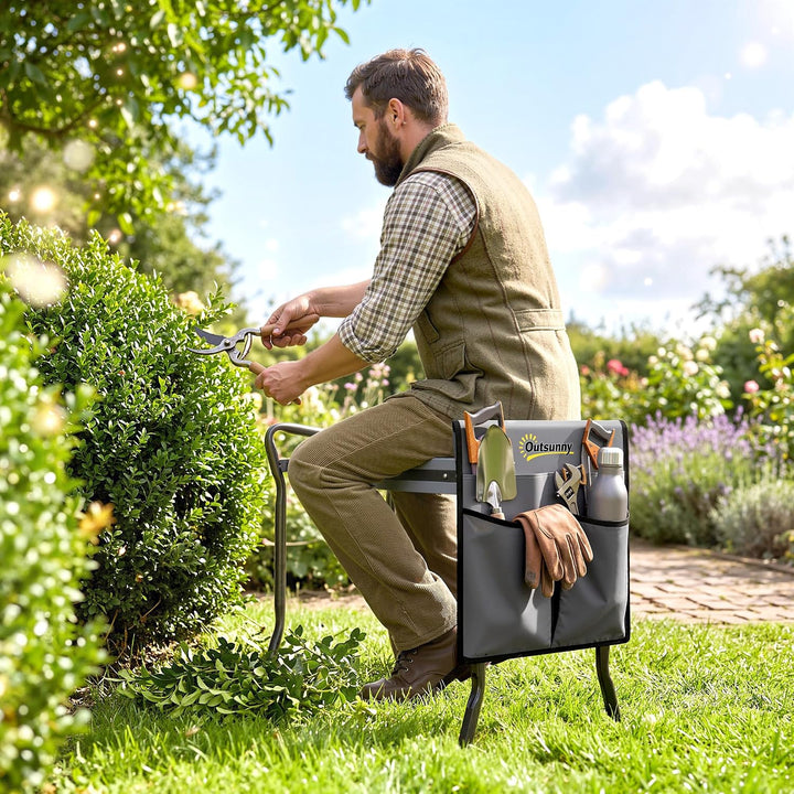 Outsunny Kniebank für Gartenarbeit klappbar Gartenhocker mit Kniekissen Werkzeugtaschen Polsterung K