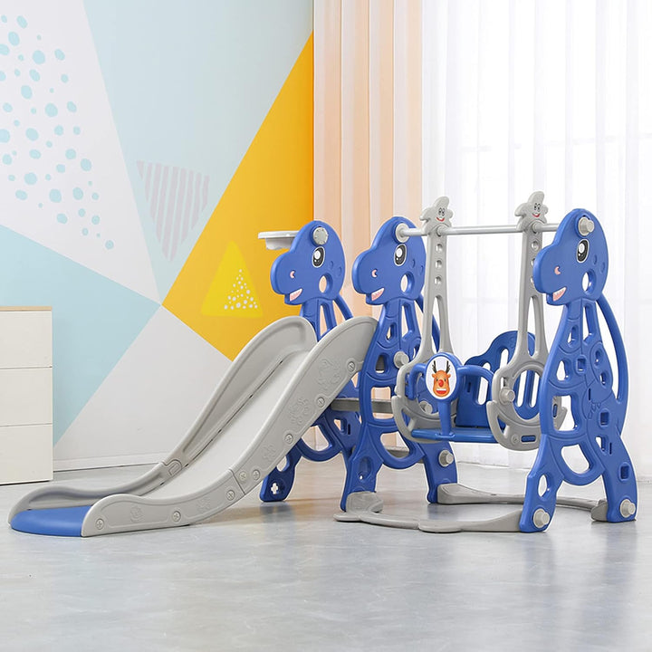 FIVMEN Rutsche Kinderrutsche 4-in-1 Set, Kinder Spielzeugrutsche Indoor Outdoor mit Basketballkorb &