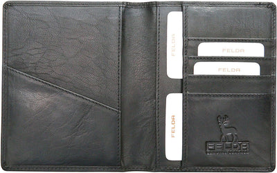 Felda - Reisebrieftasche aus Leder - Reisepasshalter & Kartenfächer - RFID-Blocker - Schwarz, Schwar