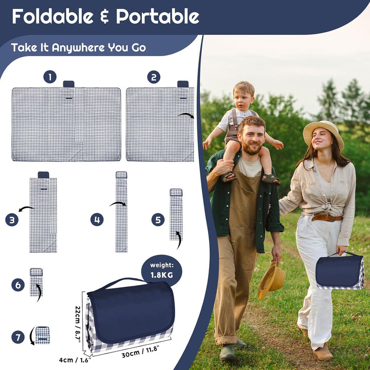 Picknickdecke, wasserdicht, 300 x 200 cm, grosse Stranddecke, sanddichte Picknickmatte mit Tragegrif