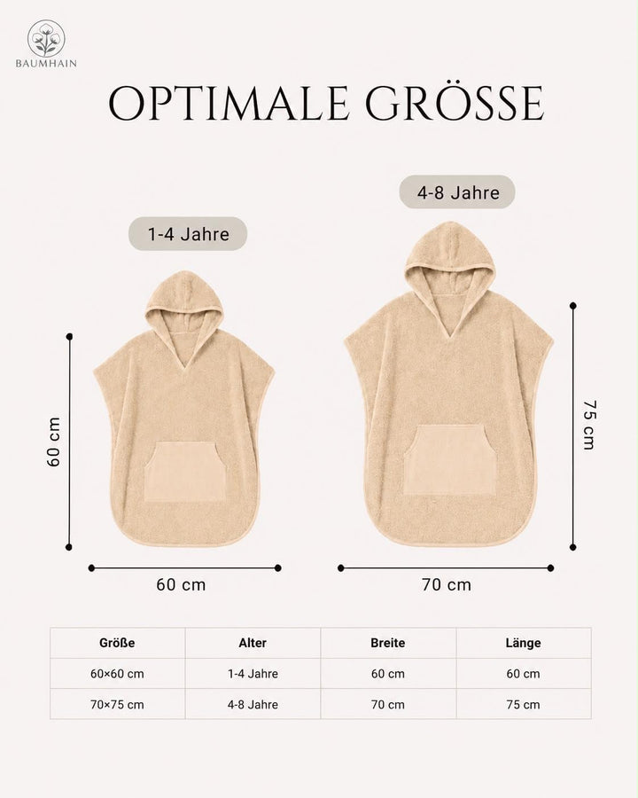 Kinder Badeponcho mit Kapuze aus 100% Baumwolle Frottee 1-4 Jahre Sandbeige, 1-4 Jahre Sandbeige