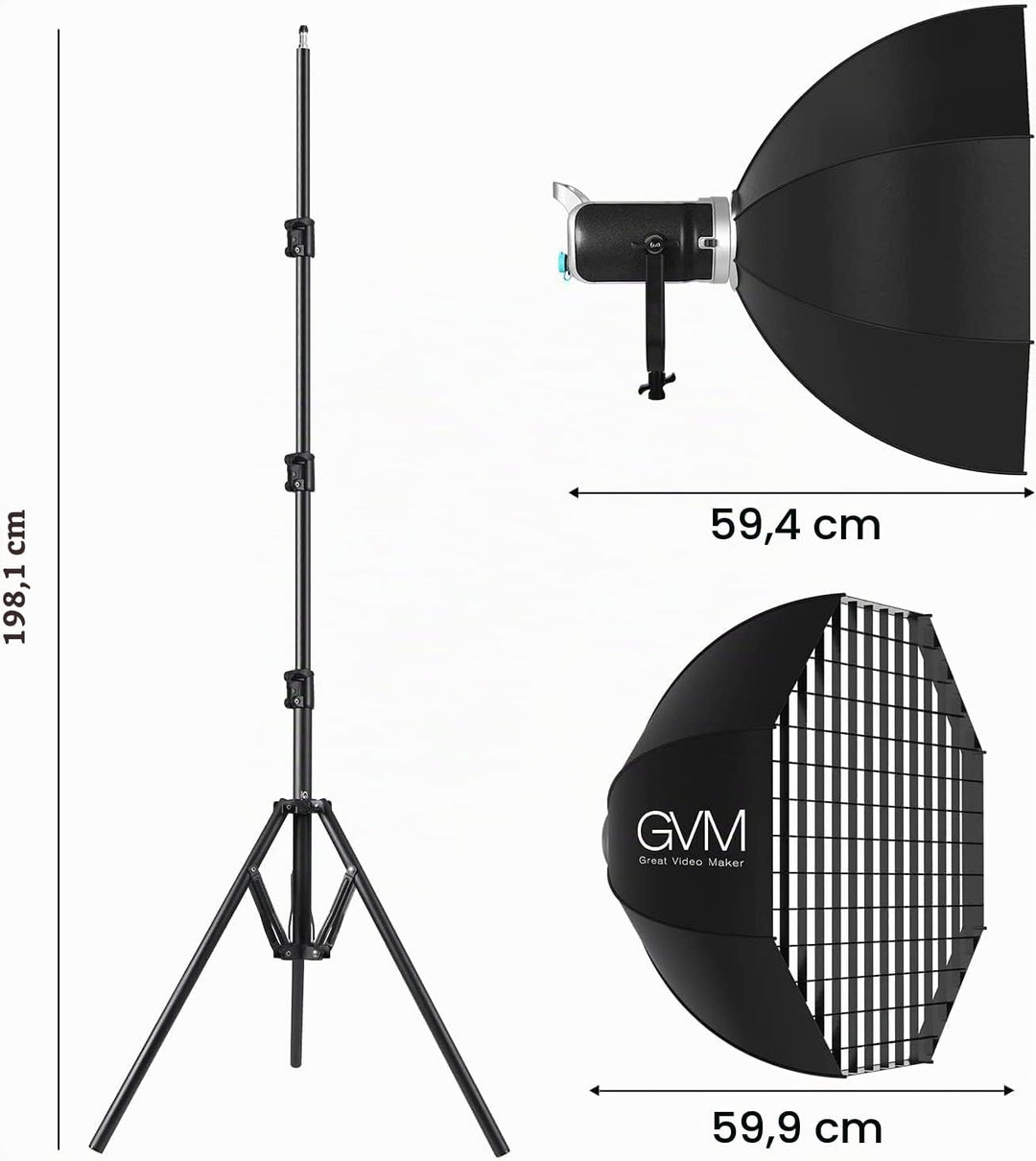 GVM 200W LED Videoleuchte mit Softbox, Bowens 3200K-5600K LED videolicht mit Stativ, APP und DMX Ste