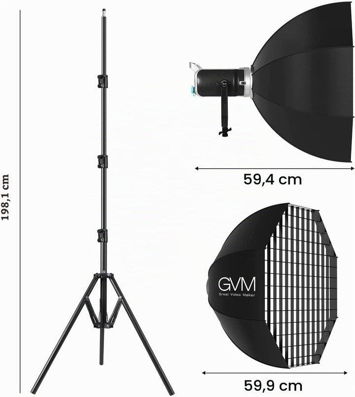 GVM 200W LED Videoleuchte mit Softbox, Bowens 3200K-5600K LED videolicht mit Stativ, APP und DMX Ste