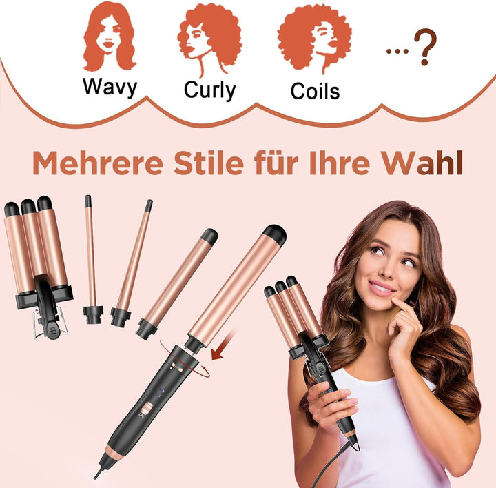 BESTOPE MIX Welleneisen Set 5 in 1, Lockenstab mit Verschiedenen Aufsätzen Einstellbare Temperatur K
