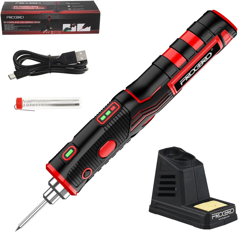 FrogBro Tragbarer Akku Lötkolben Verbesserter 11Watt LD006A-Pro 2500mAh Max 520°C, Hohe Kapazität un
