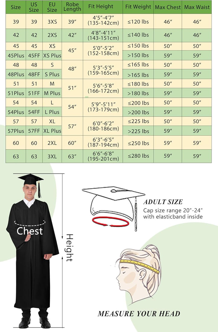 GraduationMall Abschluss Talar Doktorhut und Quaste 2024 für Hochschule und Bachelor Akademischer Ta
