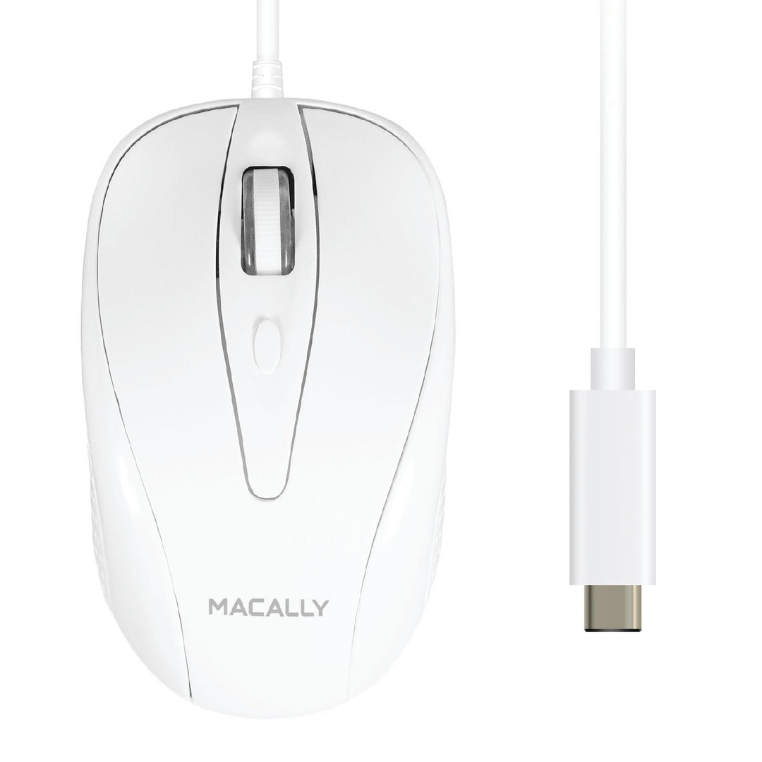 Macally UCTURBO, MacBook Maus USB C, optisch mit Kabel, Mouse für USB-C Notebook und Laptop, weiss /