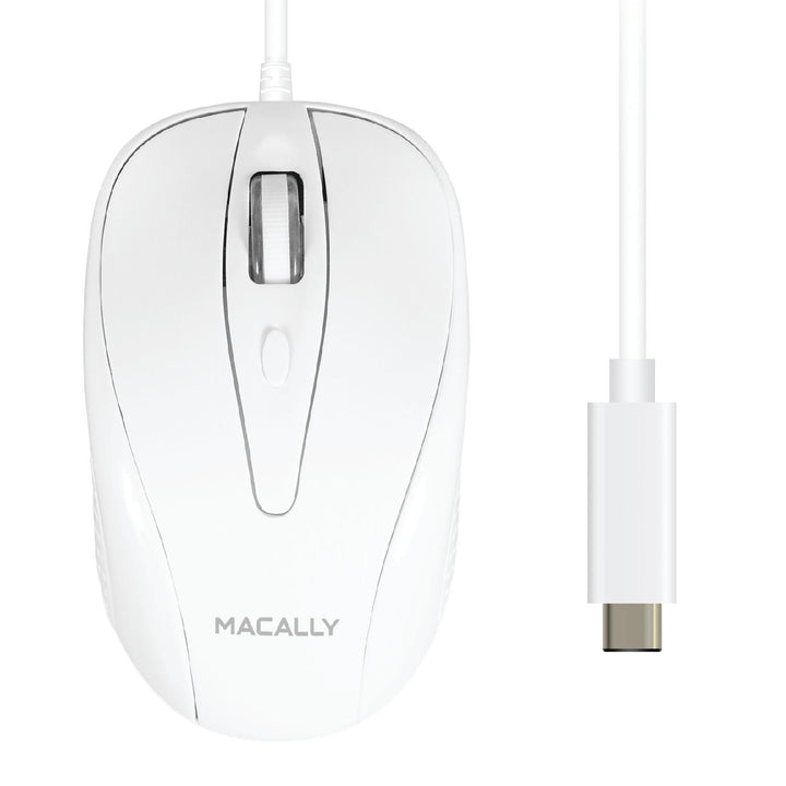 Macally UCTURBO, MacBook Maus USB C, optisch mit Kabel, Mouse für USB-C Notebook und Laptop, weiss /