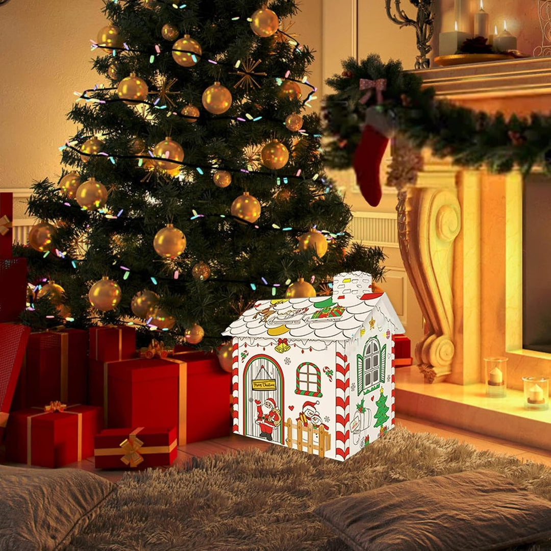 2025 Neues Weihnachts-Malhaus, Weihnachts-Papphaus, handgemalte Bastelsets, Malerei-Erleuchtungsspie