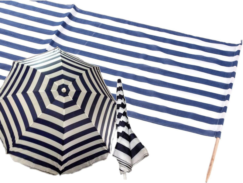 Iden 7576566 - Idena Baumwoll Windschutz incl. 5 Holzstäbe, 5 m x 0,80 m (Set mit Sonnenschirm, Blau