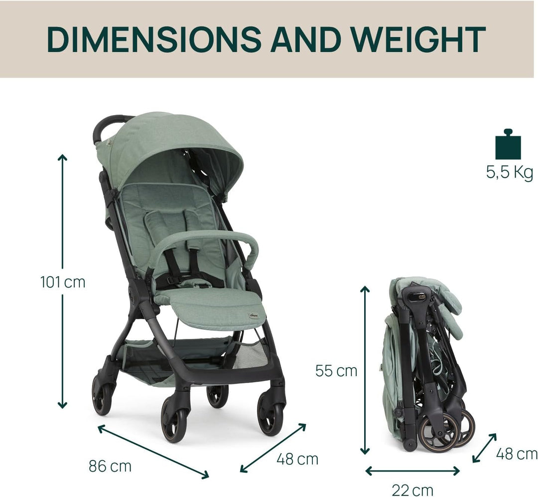 Chicco WE 2 Kinderwagen, leichter, faltbar, von 0 Monaten bis 22 kg, Reise-Kinderwagen, leichter Flu