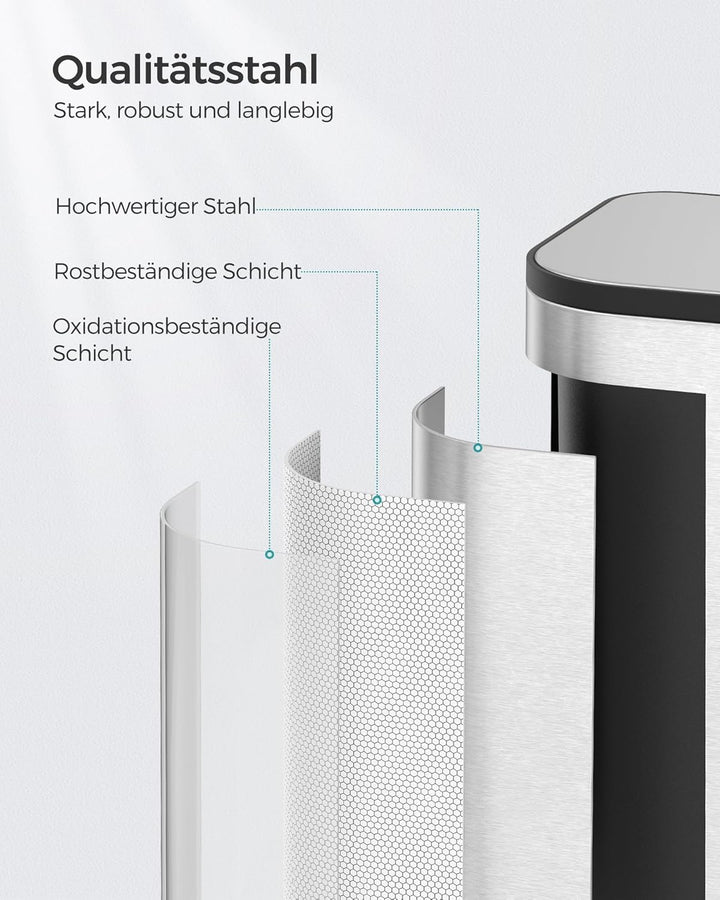 SONGMICS Mülleimer Küche, 20 Liter Abfalleimer mit Deckel, Tretmülleimer, Stahl, Softclose, Offenhal