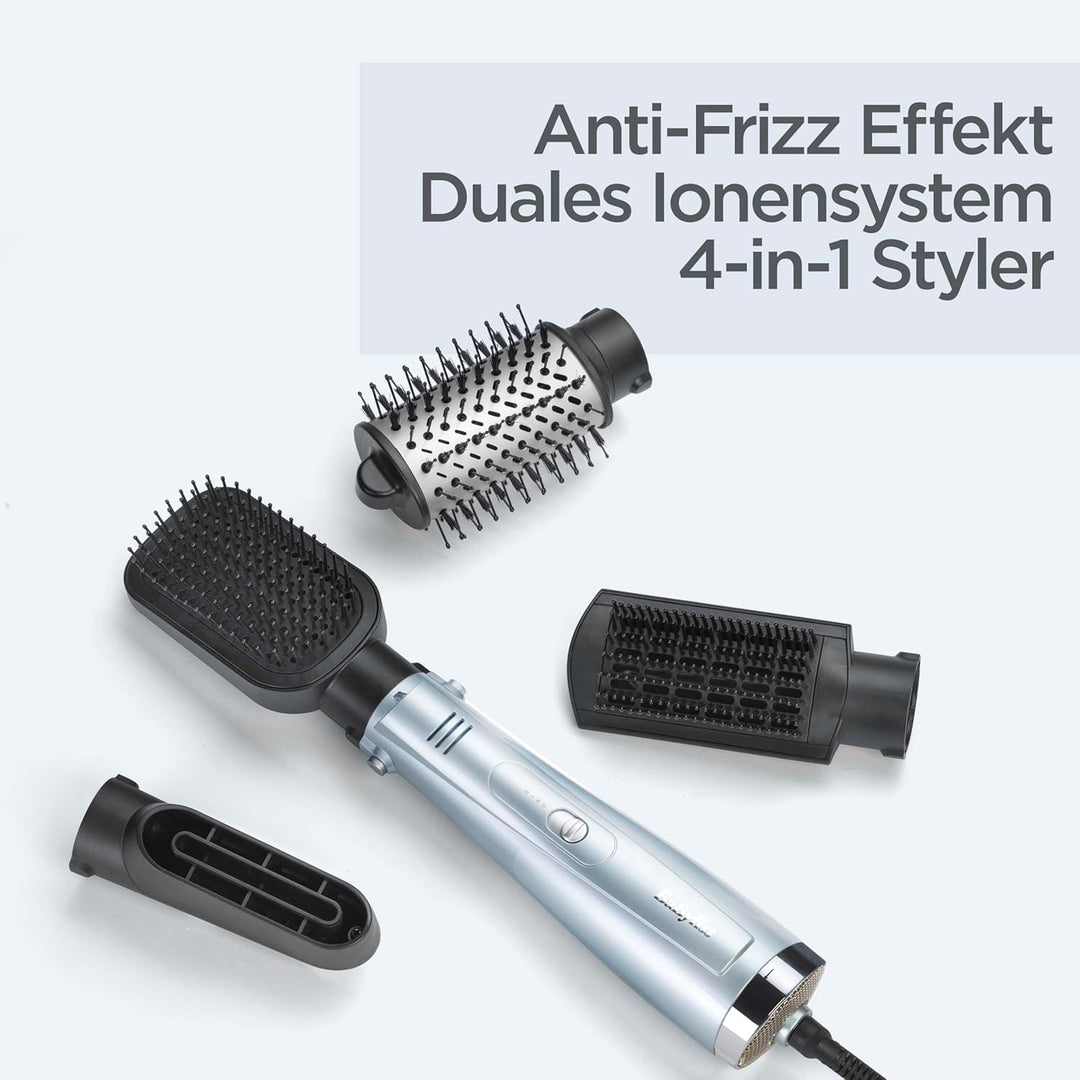 BaByliss Hydro Fusion Smooth & Shape Warmluftbürste mit 4 Aufsätzen zum Föhnen, Glätten, Volumen und