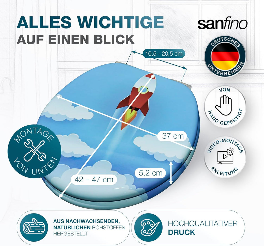 SANFINO® Premium WC Sitz mit Absenkautomatik – hochwertige Toilettendeckel aus Holz, viele bunte Mot