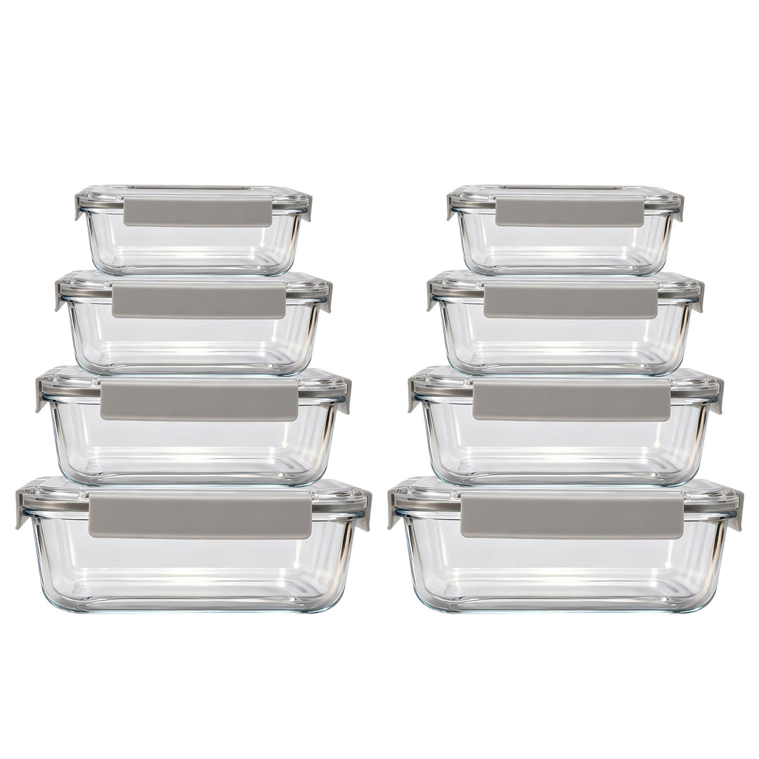 Meal Prep Gläser 16 Teilig (8 Deckel &amp; 8 Behälter)- Glasbehälter mit Deckel - Frischhaltedosen Glas
