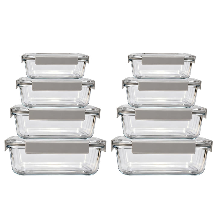 Meal Prep Gläser 16 Teilig (8 Deckel &amp; 8 Behälter)- Glasbehälter mit Deckel - Frischhaltedosen Glas