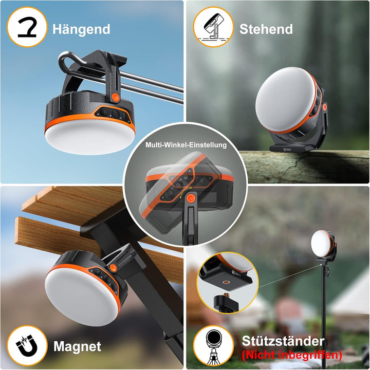 EMNT LED Campinglampe 10000mAh Akku Camping Laterne mit USB C Aufladbar, 5 Lichtmodi, Stufenloses Di