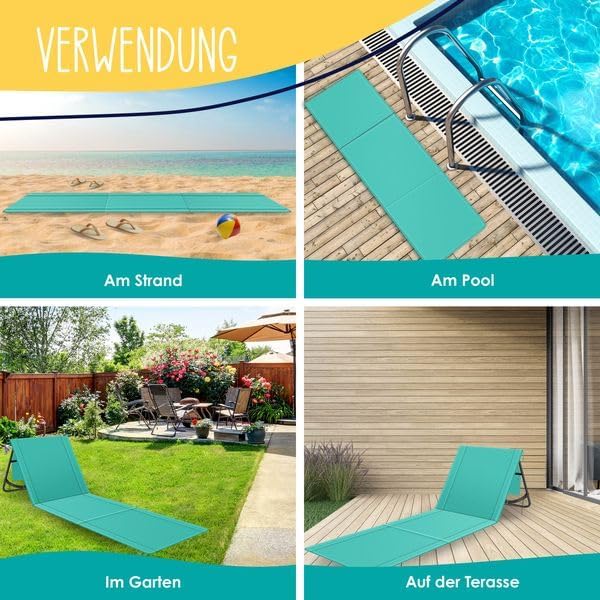 KESSER® 2er Set Strandmatte klappbar mit Verstellbarer Rückenlehne, Tragegurt, wasserdichter Tasche
