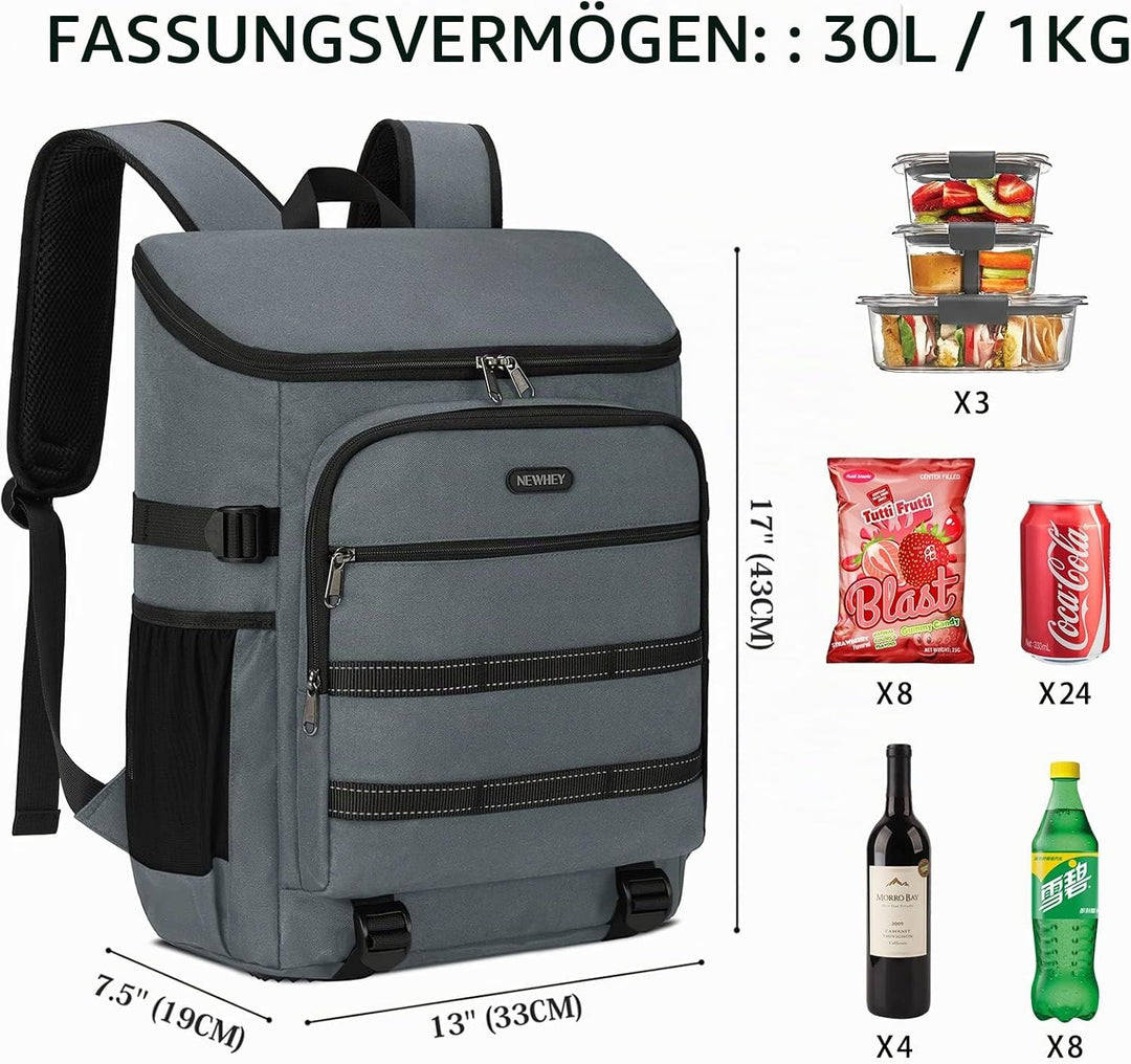 NEWHEY 30L Kühlrucksack Wasserdichten Isoliert Kühltasche Gross Picknickrucksäcke Leicht Lunch Tasch