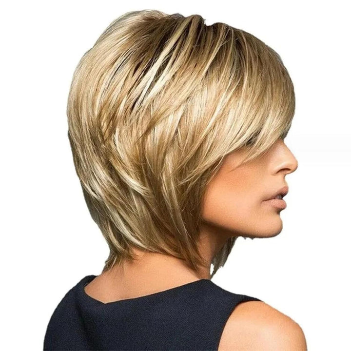 YXSHZ Flauschige kurze blonde Bob-Haarperücke mit Damen, glatt, synthetisch, natürliche Perücke, sie