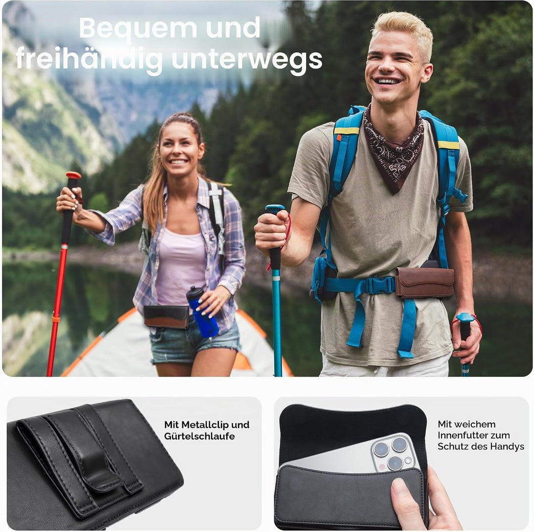 INGIDO Handy Gürteltasche Premium Leder Tasche mit Gürtelclip Handytasche für iPhone 15 Pro Max 14 P
