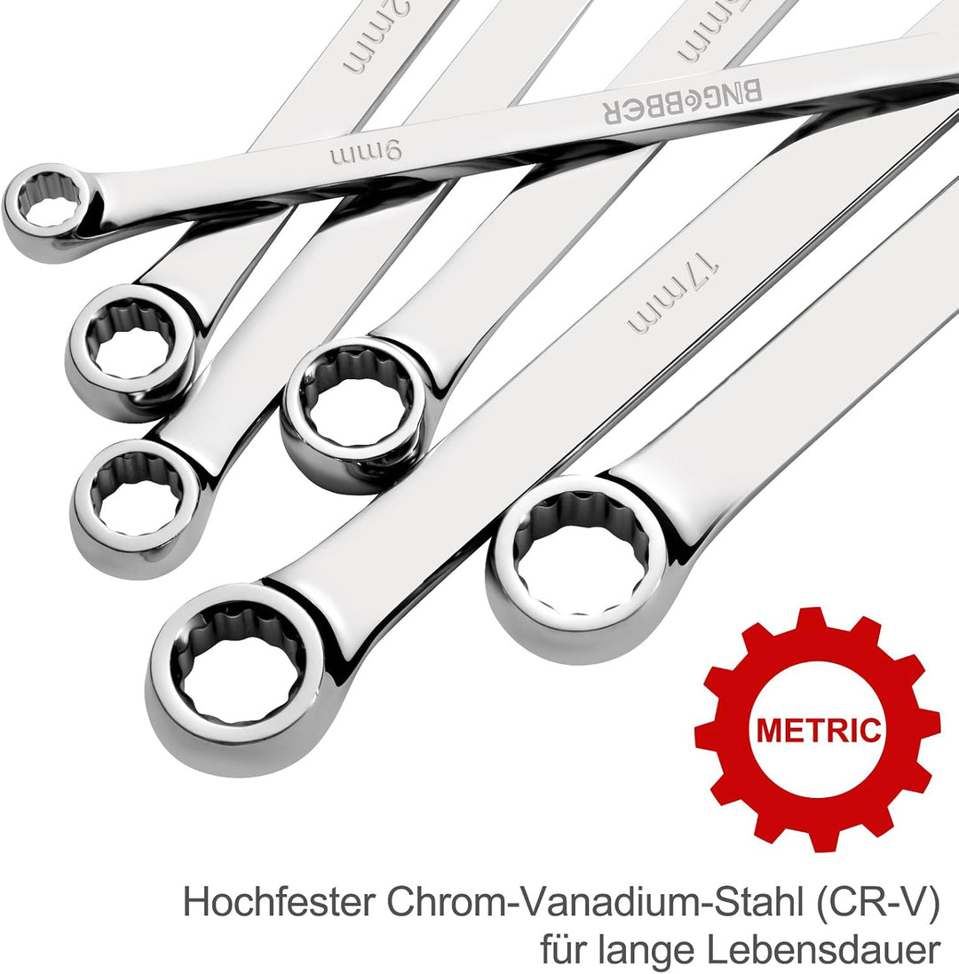 BINGCOBBER Doppel Ringschlüssel Satz,8-tlg Extra langer Schraubenschlüssel, CV-Stahl 8mm-24mm 8PCS 8