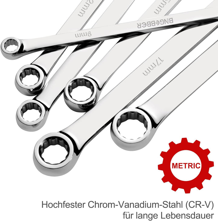 BINGCOBBER Doppel Ringschlüssel Satz,8-tlg Extra langer Schraubenschlüssel, CV-Stahl 8mm-24mm 8PCS 8