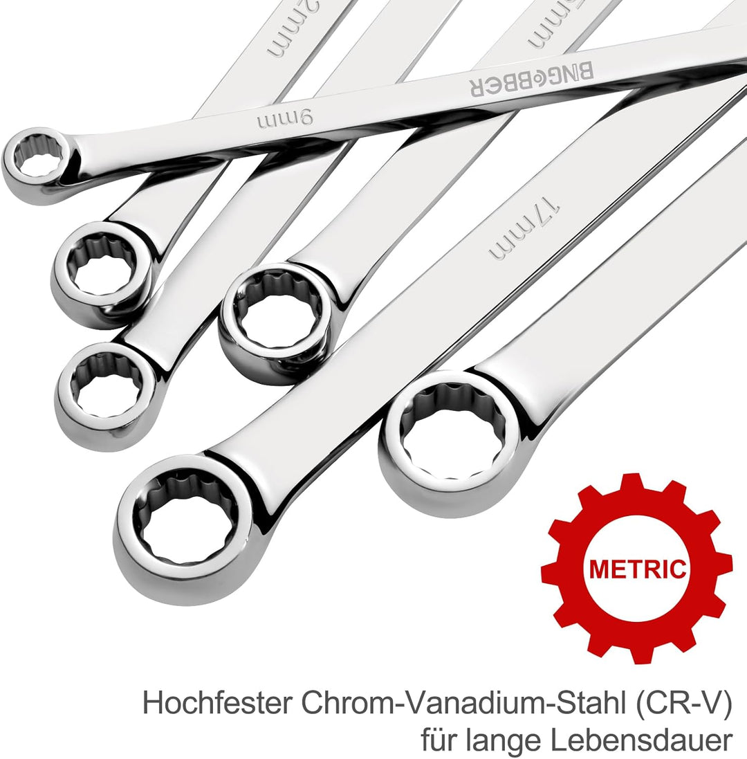 Doppel Ringschlüssel Satz,8-tlg Extra langer Schraubenschlüssel Ringschlüssel set, CV-Stahl 8mm-24mm