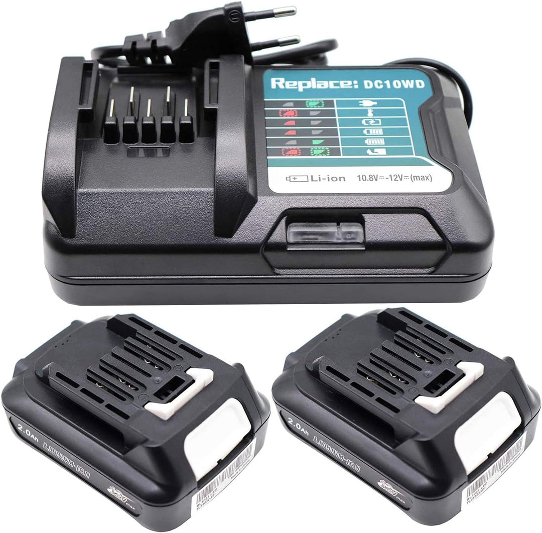 2X BL1021B Akku mit Ladegerät DC10WD für Makita BL1021B BL1016 BL1041B 197339-1 197406-2 BL1040 BL10
